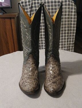 Women's Biltrite Panhandle Slim Navy Label on Tan Leather Boot Interior